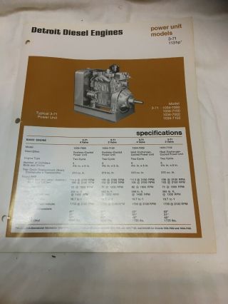 Rare Vintage Detroit Diesel Engine Division 3 - 71 Brochure 113 Hp Spec Sheet