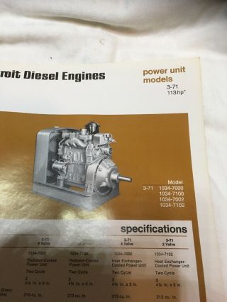 Rare Vintage Detroit Diesel Engine Division 3 - 71 Brochure 113 HP Spec Sheet 2