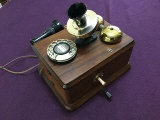 Rare Fine Antique Cirra 1910 - 20 American Bell Wooden Rotary Dial Wall Telephone