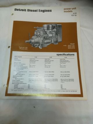 Rare Vintage Detroit Diesel Engine Division 4 - 53 Brochure 123 Hp Spec Sheet