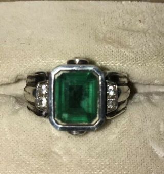 Antique Vtg Sterling Silver Ring With Green Gemstone