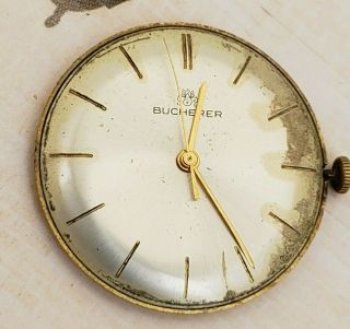 Fd6 Vintage Bucherer Mens 17 Jewel Mens Watch Movement Runs 32 X 25mm
