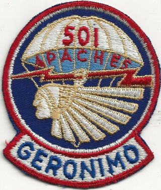 Rare Kw Era " 501st Abn Inf Regt,  (apaches,  Geronimo " Patch - Emb