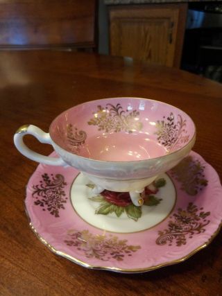Royal Halsey Footed Demitasse Cup and Saucer Very Fine LM,  Handpainted Pink (A31) 3