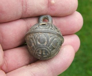 16th/17th Century Bronze Crotal Bell With Hammer In Shield Foundry Mark