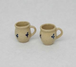 2 Vintage Jane Graber Stoneware Mugs - Artisan Dollhouse Miniature 1:12