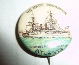Antique Pinback Button Us Navy Warship Uss Atlanta Pepsin Gum Co.  1896