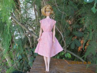 " Vintage " American Girl Barbie - Doll " 1958 " W/head Band & Red/white Gingham Dress