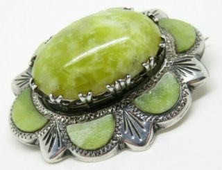 Antique Victorian Sterling Silver Scottish Green Moss Agate Brooch Oval Design