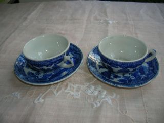 Antique Blue Willow Childs Porcelain Teacup Saucer Occupied Japan,  Collectible