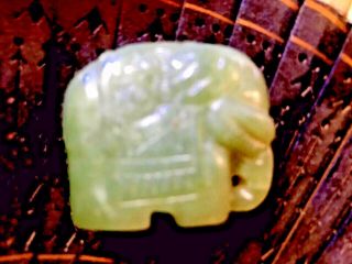 Rare Vintage Chinese Carved Green Jade 7oz Heavy Elephant Pendant