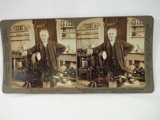 Thomas Edison In His Laboratory Keystone Stereoview Rare