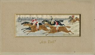 1890s Stevengraph Silk Woven Picture " Am Zeil " (the Finish) Horse Racing