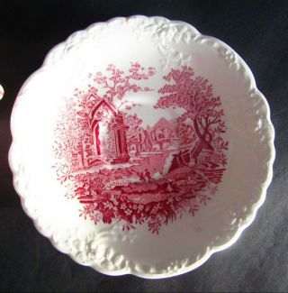 RARE ANTIQUE ENGLISH ABBEY CHINA RED TRANSFER PRINT CUP AND SAUCER 3