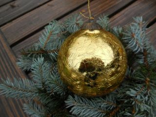 Antique Gold Mercury Crackle Glass German Kugel Christmas Ornament 4 "