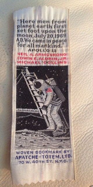 Rare 1969 Apollo 11 Moon Landing Apatche - Totem Ltd Silk Woven Bookmark Astronaut