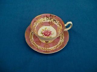 Royal Grafton Footed Tea Cup & Saucer Pink Rose & Gold Filigree England