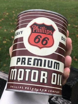 Vintage Phillips 66 Premium Motor Oil Can Quart Advertising very rare full.  Gas 3