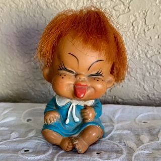 Vintage Rubber Doll Moody Cuties Made In Korea Tongue Sticking Out Red Hair