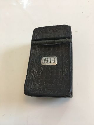 Rare Georgian Leather Snuff Box With Silver Mounted Initials C.  1790