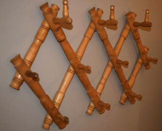 Vintage Wood Faux Bamboo Expandable Hat And Coat Rack For Wall Mount