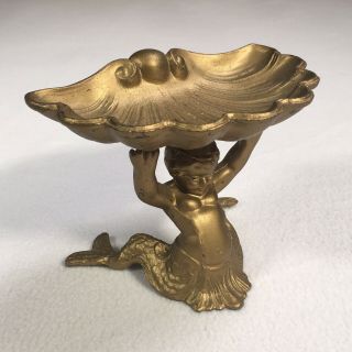Soap Dish Art Deco Nouveau Cherub With Fish Tails Gold Painted Brass 4 " Tall