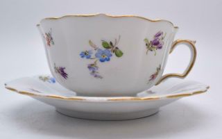 Antique / Vintage Meissen Breakfast Cup and Saucer - Hand Painted Flowers 2