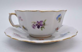 Antique / Vintage Meissen Breakfast Cup and Saucer - Hand Painted Flowers 3