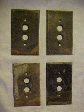 4 Antique Vintage Brass Single Push Button Switch Gang Plates