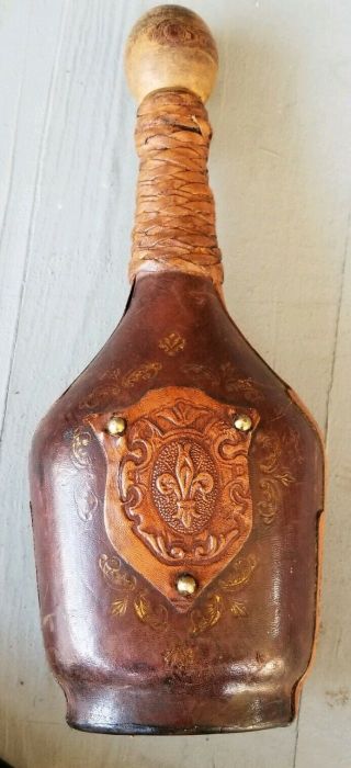 Vintage Leather Covered Wine Bottle Made In Italy 13 "