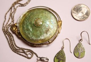 Rare Avi Soffer 2 ¾” Ss Brooch/pendant W/925 Chain&tree Of Life Earrings