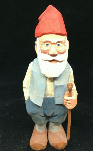 Vintage Wooden Wood Gnome Dwarf Elf Beard Red Cap Marie Erickson 1939 99 Carved