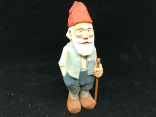 Vintage Wooden Wood Gnome Dwarf Elf Beard Red Cap Marie Erickson 1939 99 Carved 2