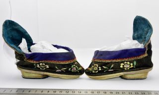 Antique Asian Lotus Shoes Embroidered Silk Bound Pair Shoes Chinese