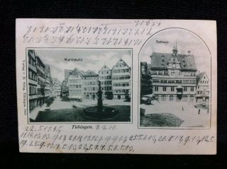 Antique Germany Secret Coded Numeric Message 1901 Postcard Tubingen Rathaus