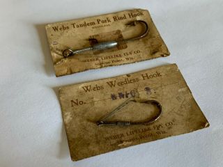 Two Carded Weber Lifelike Fly Co.  Tandem Pork Rind And Weedless Hooks
