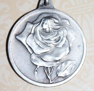 Vintage Estate Sterling Silver Rare Lady In A Rose Floral Medal Pendant Necklace