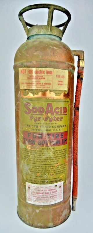 Antique Sod Acid For - Fyter Brass Copper Fire Extinguisher - Unrestored - Rare -