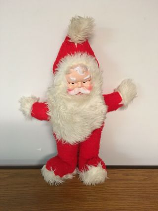 Vintage Antique Stuffed Plush Old Santa Claus Doll With Rubber Face