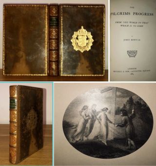 1889 Antique John Bunyan The Pilgrims Progress Fine Leather Bound Bible Companio