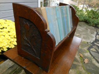Neat & Pretty Carved Sided Oak Table Top Book Rack Book Trough From England