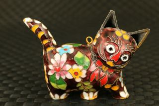 Ancient Art Old Cloisonne Hand Carved Cat Statue Pendant Noble Gift
