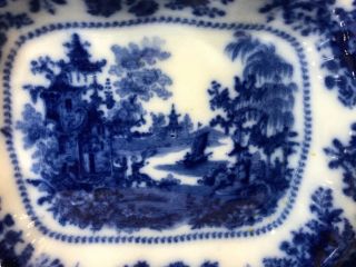 Antique W.  Adams England Flow Blue Ironstone Footed Serving Bowl 2