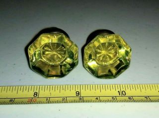 Vintage Clear Yellow Glass Drawer Pull Knobs Set Of 2 Antique