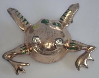 Rare Vintage Nettie Rosenstein Sterling Silver Enamel Rhinestone Frog Brooch