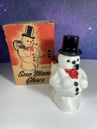 Vintage Rare Hard Plastic Light Up Christmas Snowman With Pipe