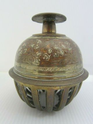 Antique India Etched Paint Brass Elephant Bell 4 1/2 X 4 "