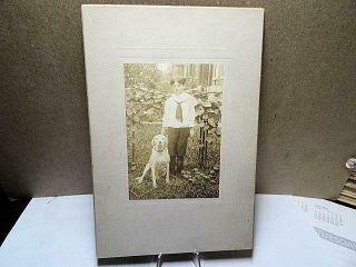 Antique Cabinet Card Photo Of A Boy And His Dog A White Lab