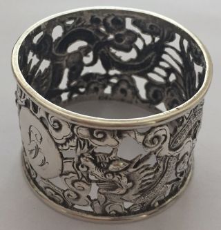 Antique Chinese Export Silver Dragon Napkin Ring C1900