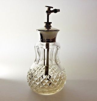 Vintage Art Deco Cut Crystal Sterling Silver Perfume Scent Atomiser Bottle C1925